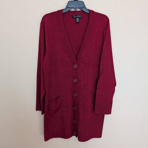 Cable & Gauge deep red maroon long cardigan XL EUC button down v-neck